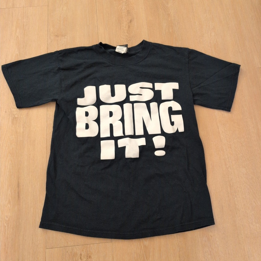 Vintage WWF The Rock Just Bring It T-Shirt Youth Medium Black Brahma Bull Logo